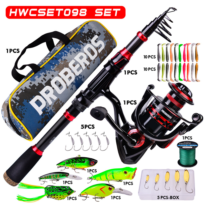 Canne a peche carbonne peche a la carpe article de pêche ensemble casting canne et moulinet canne a peche enfant Canne à pêche Casting télescopique ultralégère Portable, Combo de pêche à la truite et à la mouche: HWCSET098-100C