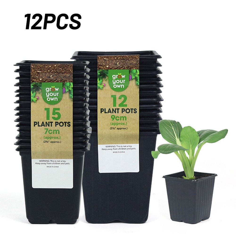 Maceta de flores negra para jardín, planta de vivero, maceta de plástico, 12 Uds.