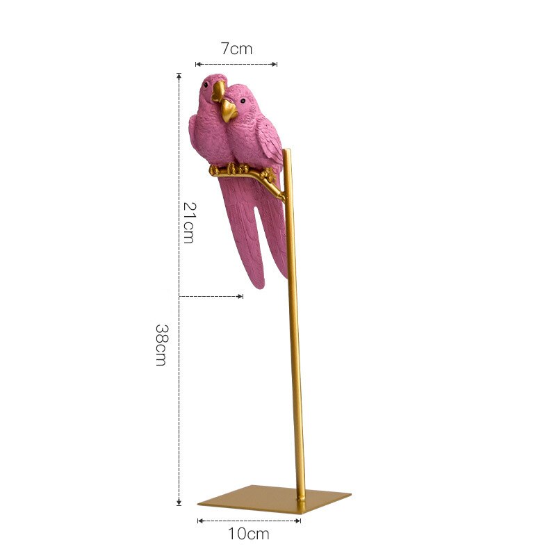 Figuras en miniatura con de loro y animal simulado de resina creativa de estilo nórdico, adornos para manualidades de pájaros, decoración moderna de oro para el hogar: PINK B