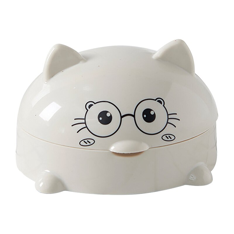 Porte-savon chat dessin animé mignon avec couvercle, boîte porte-savon, étui de rangement de salle de bains, nettoyage fournitures de salle de bains: Beige