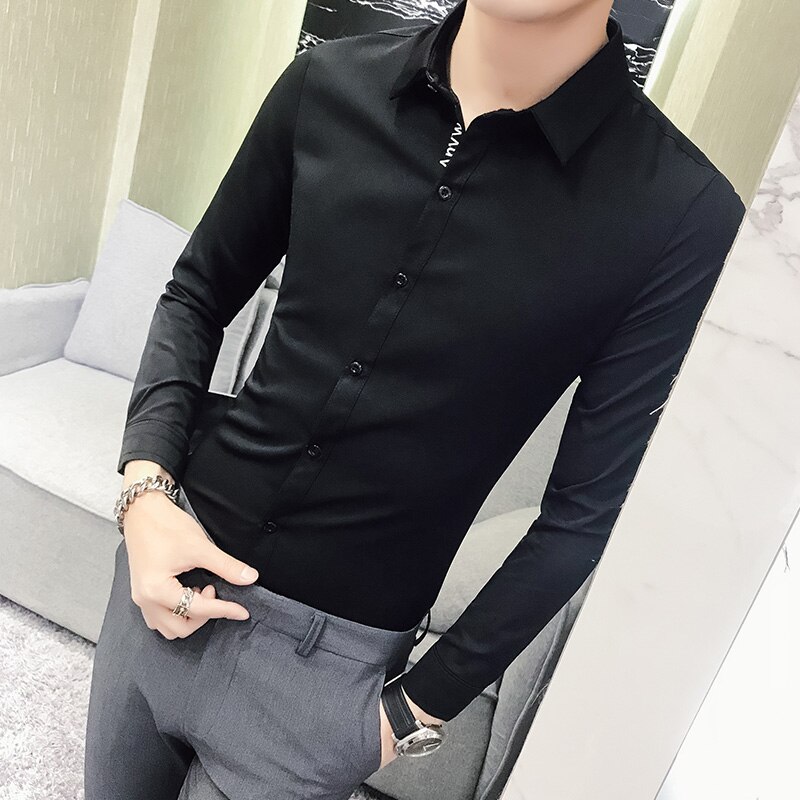 Vit skjorta herr vår slim fit bokstav smoking skjorta klänning långärmad fritidsaffär sociala skjortor herr 5xl- s