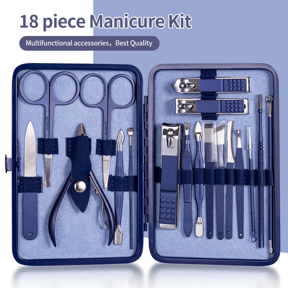 Set van 18/15/12/10/7/4 nagelknippers, roestvrij staal, nagelschaartje, pincet, oorlepel, acne-naald, manicureset