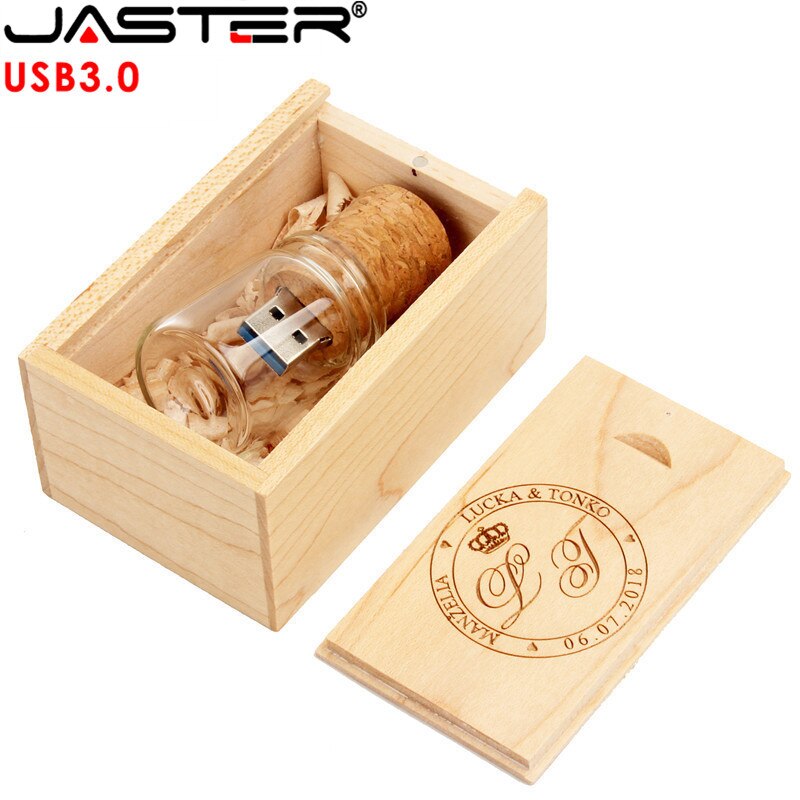 JASTER-botella de vidrio USB 3,0 con corcho, pendrive para botellas de cristal, 4GB, 8GB, 16GB, 32GB, 64GB, de boda