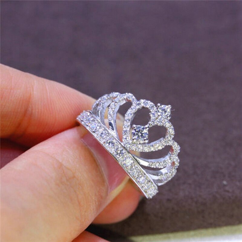 Hartvorm Kroon Ring Vrouwen Zilveren Sieraden Vinger Ringen Voor Vrouwen Rhinestone Volledige Crystal Ring Vrouwelijke Trouwringen Dames