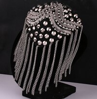 Retail & 2pcs/pair Brand Silver Gold Black Spike Rhinestone Tassel Epaulet Badge Party Decoration: silver