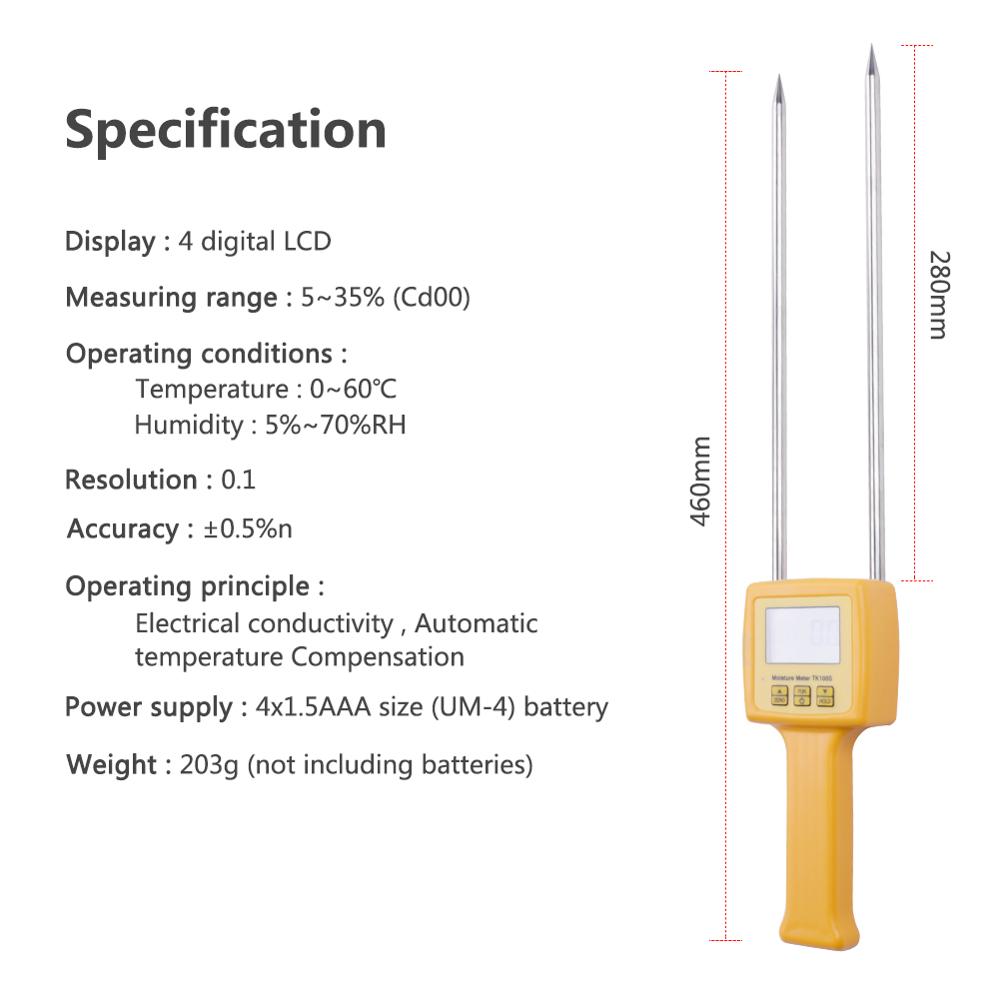 TK100S Digital Portable Moisture Analyzer Tester Meter Food for Corn Wheat Rice and Bean Wheat Flour Grain