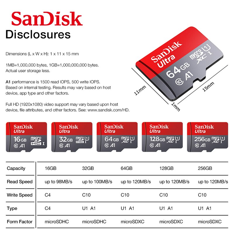 Sandisk Ultra microSD 16GB 32GB 64GB 128GB Class10 Memory Card Card SD/TF Flash Card + adapter + card reader Standard