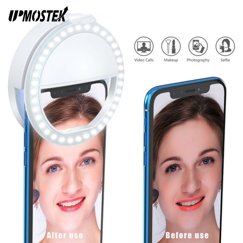 Upmostek Ronde Ring Lamp Led Usb Opgeladen Verbeteren Mobiele Telefoon Lens Knippert Selfie Ring Licht Clip Voor Iphone Android Telefoons