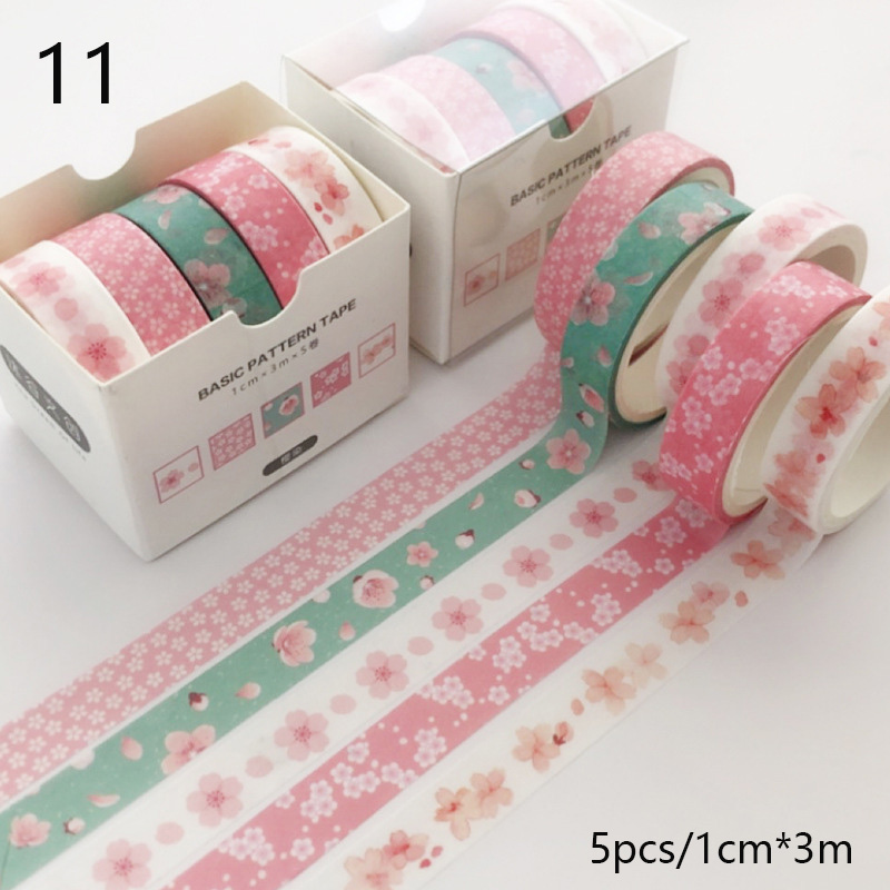 5 unids/set Washi Tape lindo adhesivo de rejilla Color sólido estilo básico cinta adhesiva para pegatinas Scrapbooking DIY álbum de fotos diario: Verde claro