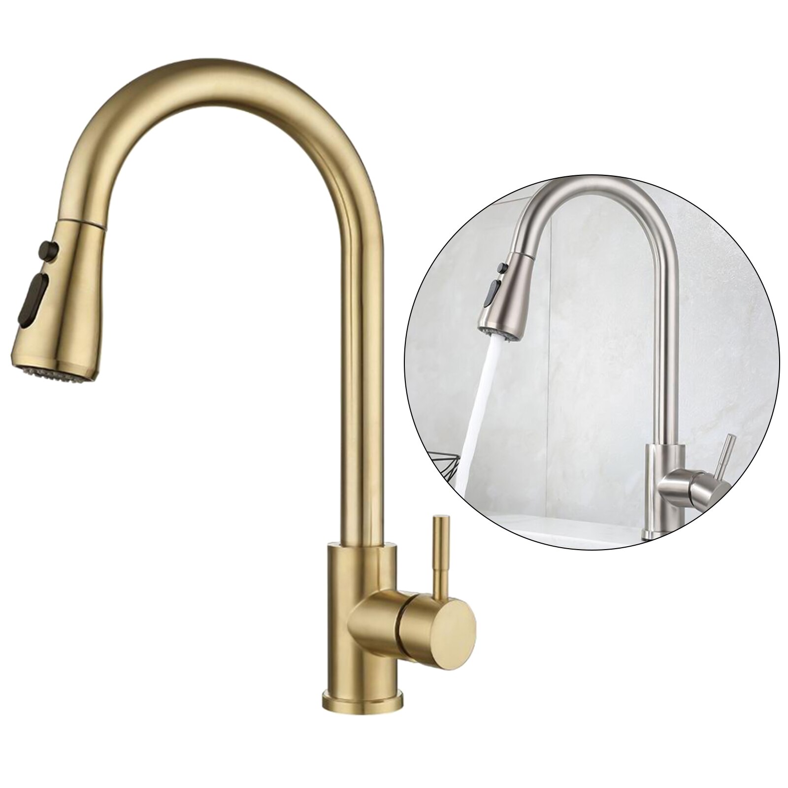 Smart Touch On Kitchen Faucet Sensor 360 Rotation Pull Out Single Handle Mixer Tap Two Water Modes Sink Crane Cold: Golden E
