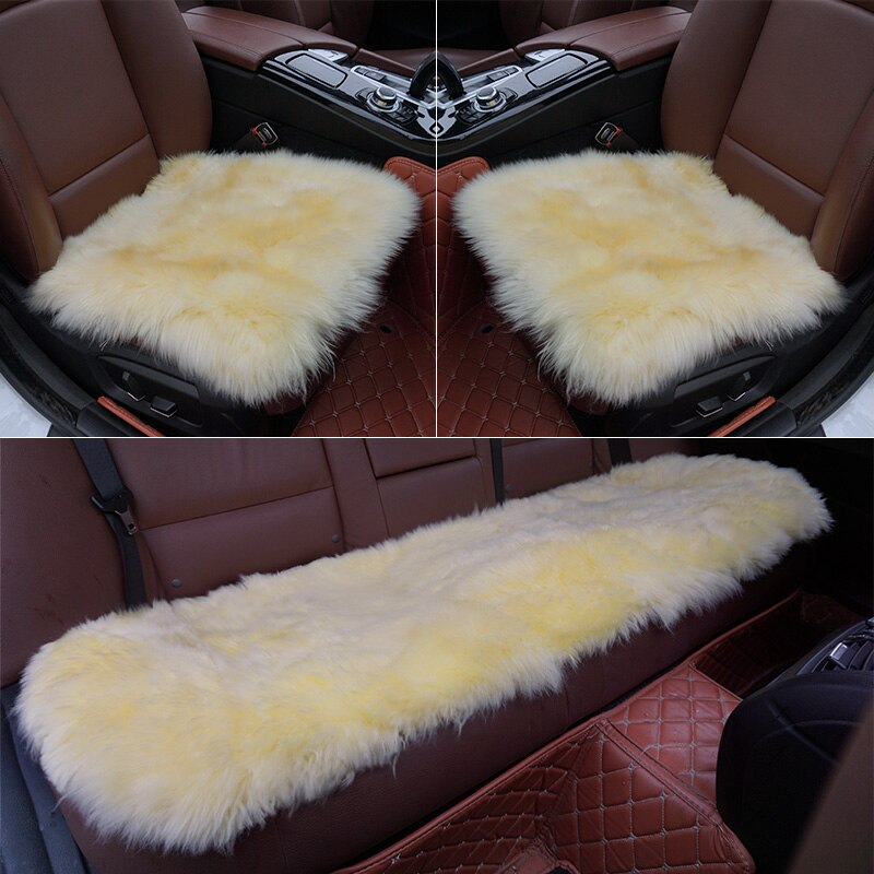 ROWNFUR Bont Schapenvacht Stoelhoezen Warm Universal Auto Stoelhoezen Interieur Beschermende Zitkussen Auto Cover Matten