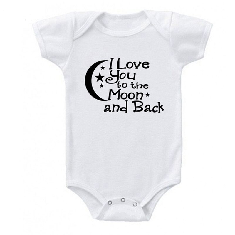 Baby jongens meisjes bodysuit ik hou van je tot de maan en terug schattige baby romper katoenen korte mouwen kleding outfit baby onesie: Wit / 0-3m