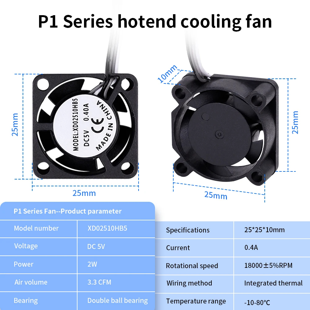Aggiornamento Ventola di raffreddamento di alta qualità 2510 5V per Bambu Lab X1/P1 Ventole di raffreddamento ad alta velocità per stampante 3D di bambù X1 X1C P1S P1P Hotend