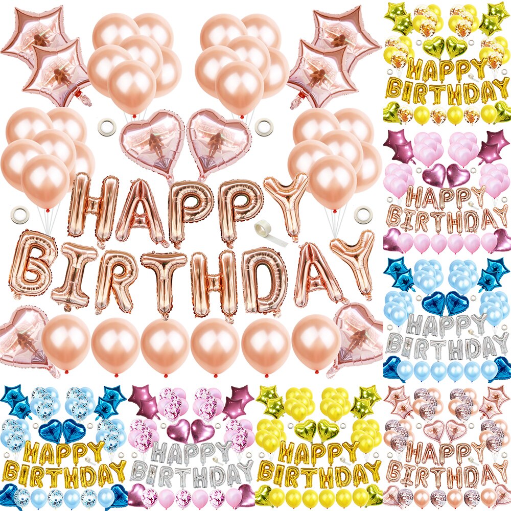 1Set lettre joyeux anniversaire ballon fête d'anniversaire décoration enfants événement fournitures ballons d'air bébé douche feuille Balon Alphabet