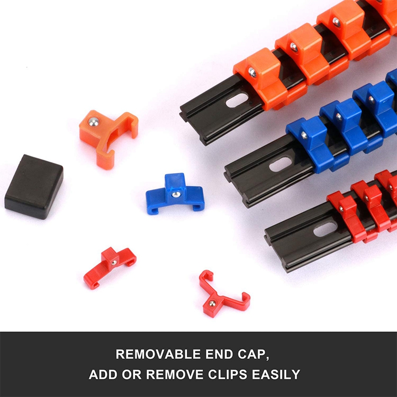 6Pcs Double Sided Socket Organizer, Mountable Sliding Tray Rack Tool Rail Holder,Double Side Socket Rails