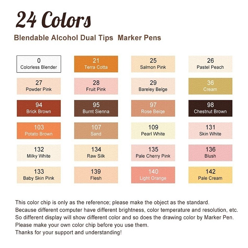 Touchten 12/24 farver tuschpenne blandbar hudfarve kunstmarkører børste markør til kunst manga tegning pen hudfarve pen