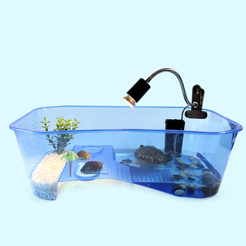 Turtle Tank Aquarium Open Fish Tank with Basking Platform Turtle Habitat with Coconut Tree for Crayfish PR