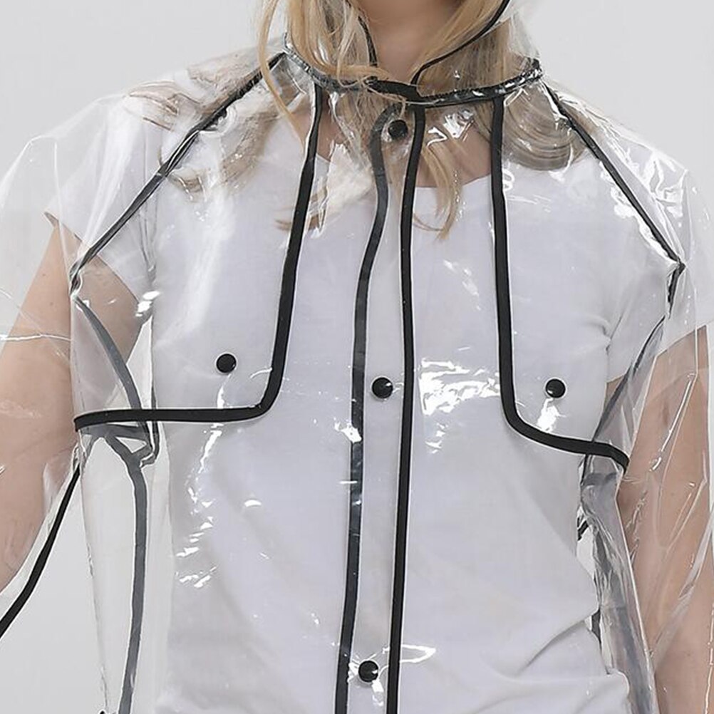 1 Pc Transparent Raincoat Thicken Mid-long Lovely Black Edge Slicker Hooded Rain Coat for Adults Female