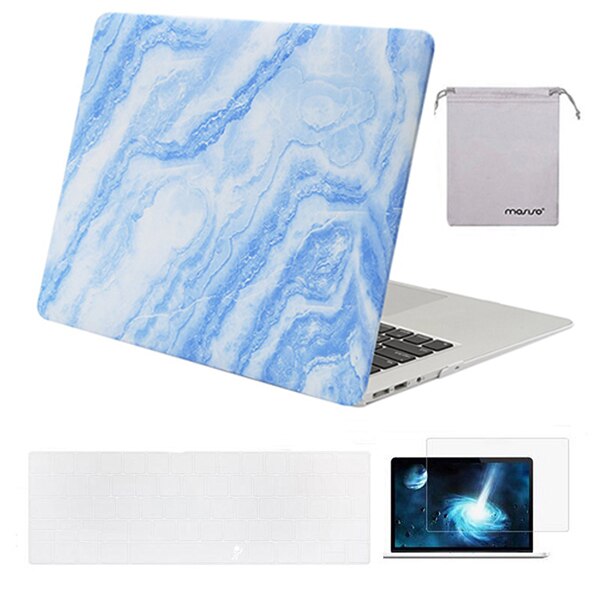 Mosiso laptophoes voor macbook air 13 inch,  a1466 a1369 + siliconen toetsenbordhoes + schermfolie + opbergtas: Witblauw marmer