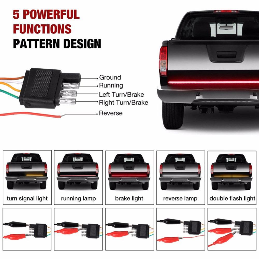 60 Inch Car LED Tailgate Light Bar Triple-Row Waterproof Light Turn Signal Brake Light Reverse Light for Truck Pickup Van