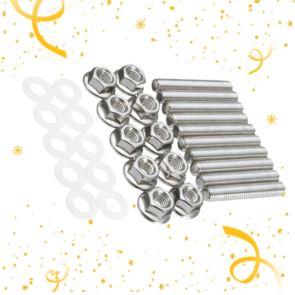 30pcs Stainless Steel Exhaust Manifold Stud Bolts Nuts Kit Car Accessories for Car Vehicle Auto (Silver)