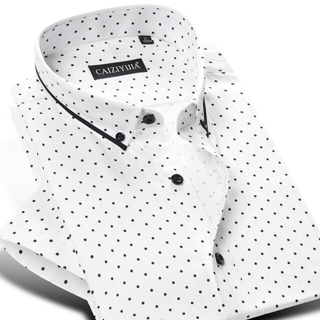 Men's Casual Short Sleeve Polka Dot/Triangle Printed Shirt Standard-fit Contrast Patchwork Tops Button-down Cotton Shirts: CZ16D540 / 43