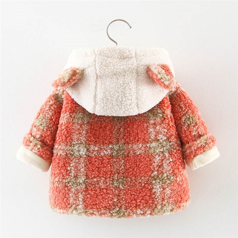 Kinderen meisjes wollen jassen winter baby meisjes capuchonjas kinderen geruite warme fluwelen jas peuter meisjes dikke jas 2-6y