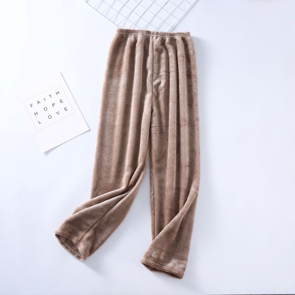 Pantalones de dormir largos para mujer, franela lisa, pijamas de lana en Coral, ropa de dormir suave y cómoda, estilo coreano: khaki