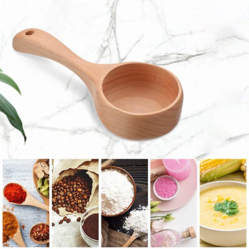 Short Handle Solid Wood Scoop Japanese-style Rice Scoop Kitchen Water Scoop Wooden Spoon Bath Sauna Wooden Bucket Spoon