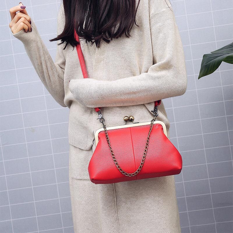 PU Leather Shell Women Bags Iron Clip Handbags Solid Crossbody Bags For Female Big Travel Shopping Bag Bolsa Feminina