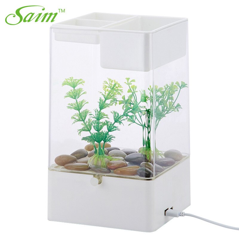 Saim Aquariums USB Fish Bowl LED Colorful Fish Tank Lighting Aquarium Plants Desktop Fishes Box Acrylic Goldfish Tank