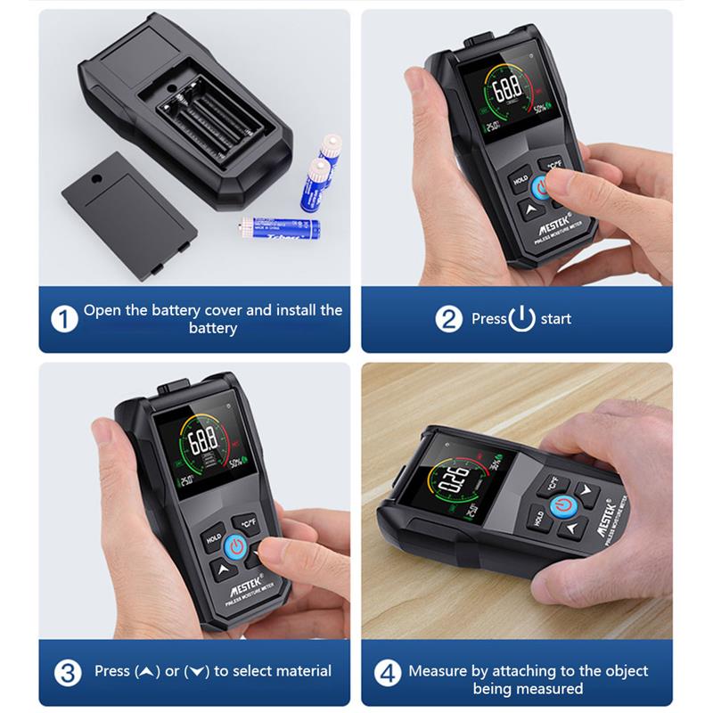 Mestek Inductieve Hout Vochtmeter Non-contact Hygrometer Digitale Vocht Detector Dichtheid 4 ~ 80% Meetinstrumenten