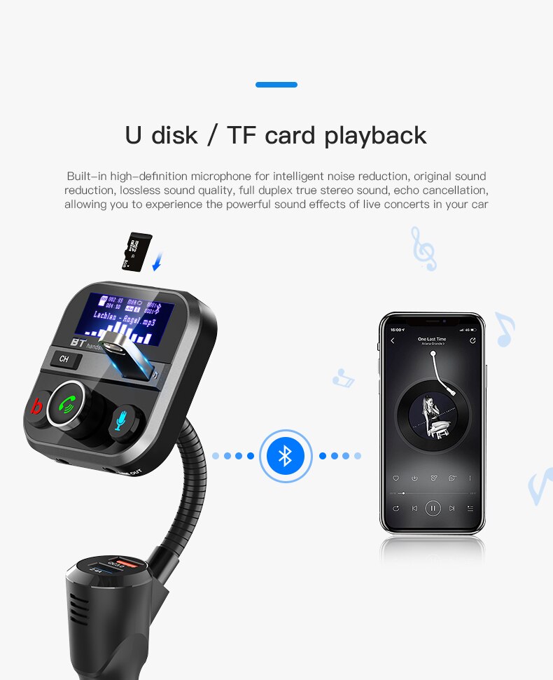 Vanjew BT90 Fm-zender Bluetooth Carkit Dual Usb QC3.0 Quick Lading Auto Mp3 Speler Bluetooth 5.0 Handsfree Bellen bass Muziek