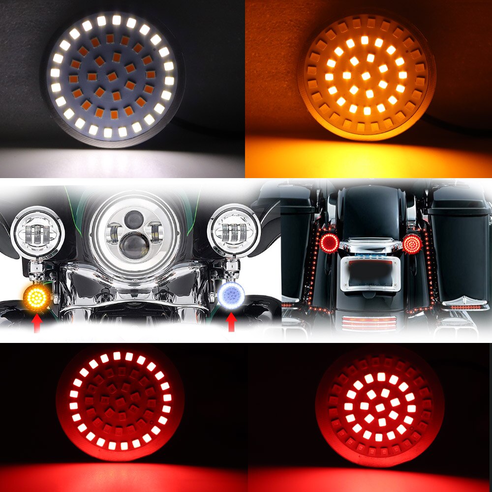 1Pair Motorcycle Led Turn Signals Kit for Harley Road Glide Touring Sportster with 1156 1157 Base White/Amber Led Turn Signal