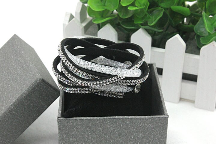 Pulsera de cuero de estrellas para mujer, joyería de , 2 pulseras de diamantes de imitación de piedra de cristal para mujer, de , 1 ud. Por lote, ,: Black White