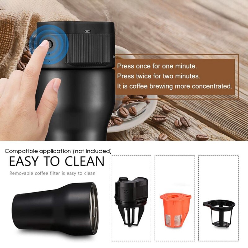Tasse électrique de voyage de brasseur de cafetière avec le filtre de k-tasse, Mini tasse isolée portative automatique de Machine à café d'usb 500ML