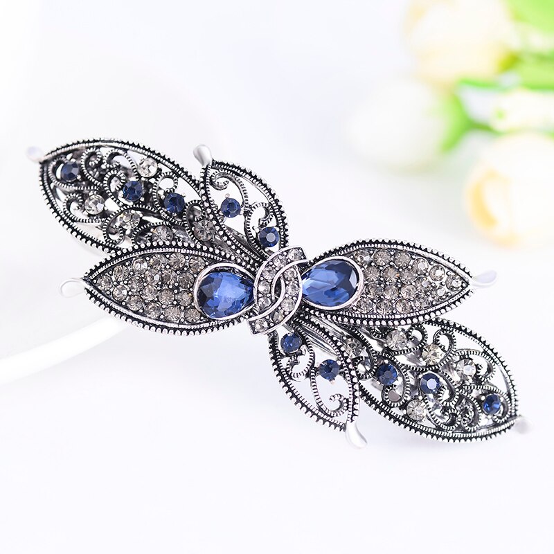 EASYA Vintage niebieski Rhinestone Hairwear motyl kwiat klamry do włosów kobiety spinki do włosów Retro łuk akcesoria do włosów biżuteria