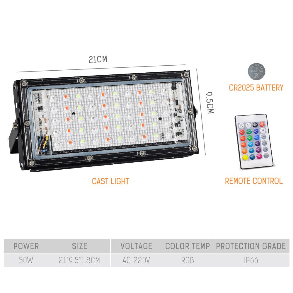 Outdoor Flood Light 50W Waterproof Spotlight Garden Landscapes Attachment