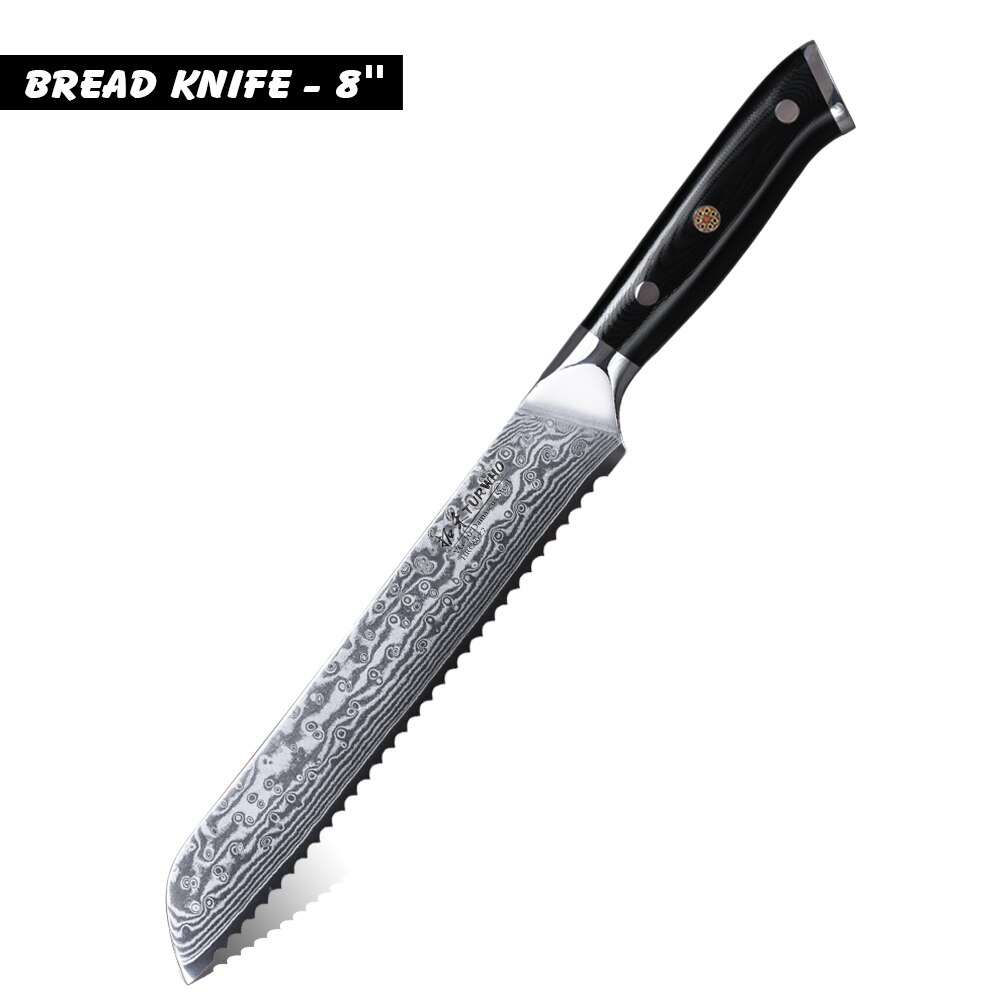 Turwho 7 st köksknivar set japansk damaskus kniv i rostfritt stål klyvkniv nakiri kniv med  g10 handtag: Brödkniv