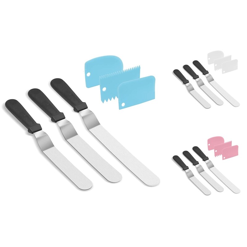 Angled Icing Spatula Set and 3 Packs Cake Scrapers Smoother, Stainless Steel Offset Spatulas Cake Frosting Spatula