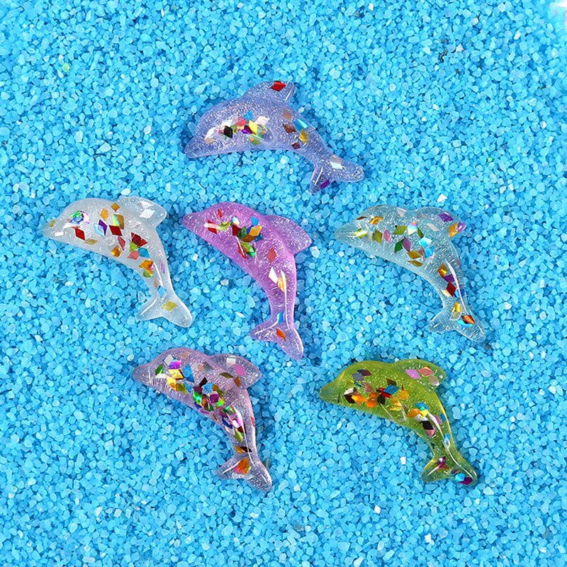 6 Pcs Transparent Delphin Polymer Schleim Charms Spielzeug Für Kinder Flatback Lizun Modellierung Ton DIY Kit Zubehör Kinder Plastilin