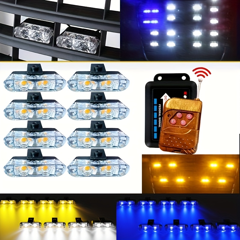 8 in 1 LED Emergency Strobe Lights For Truck Vehicle Warning Flashing Caution Light Grilles DRL Police Wireless Remote Control