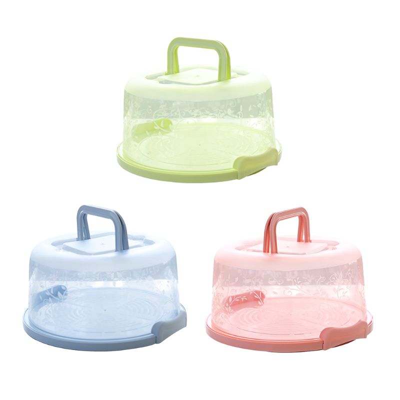 Caja de pastel redonda de plástico con asa, contenedor de almacenamiento para fiestas de cumpleaños y bodas, soporte para repostería y postres
