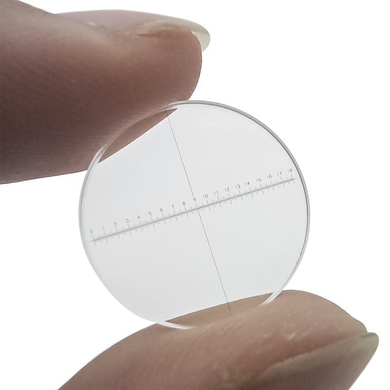 Div = 0.1 mm mikroskop okular mikrometer kalibrering glide okular reticle lodret linje vandret lineal 1-18 diameter 20 mm