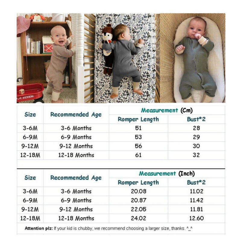 Infant Newborn Baby Boy Cotton Long Sleeve Solid Jumpsuit Romper Playsuit Spring Autumn Outfit Set 3-18M