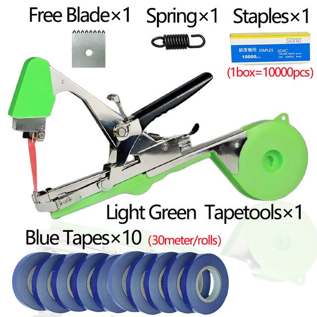 Máquina atadora manual Onnfang, conjunto de cintas de cinta para planta de jardín, Tapetool, para uvas, tomate, pepino, juego de grapas para verduras: Tapetool Kit B-G9