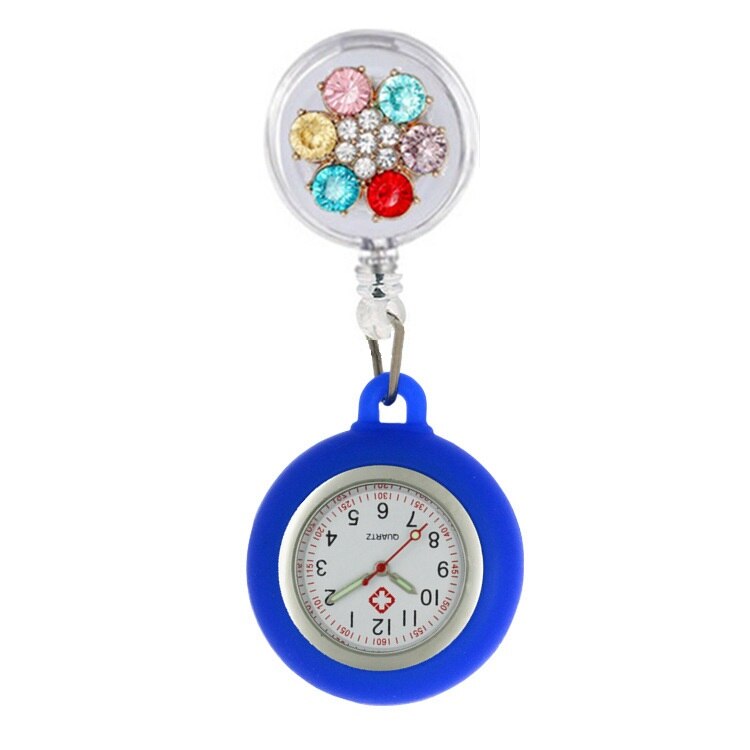 Reloj de bolsillo de silicona para enfermera y doctor, cronógrafo retráctil con piedras de cristal coloridas, para hospital: 6