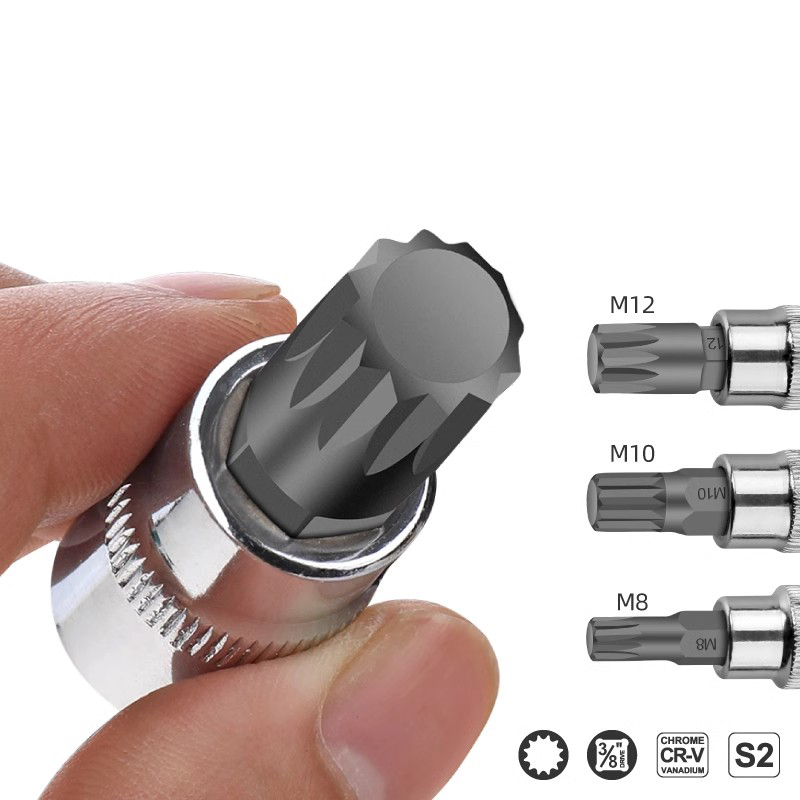 1PC 3/8" Drive S2 Alloy Spline Screwdriver Bits 12 Point MM Spline Socket Bit M8 M10 M12