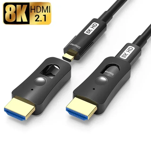 Micro HDMI to HDMI 2.1 Fiber Optic Cable 8K@60Hz, 4K@120Hz With Removable Head Industrial Grade Fiber Cable for HDTV projector: 2m