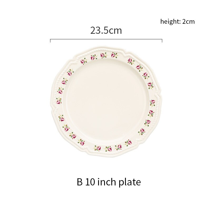 Ceramic Plate Set Dish Plate Bowl Set Dining Table Tableware Plate European Retro Rose Print Steak Dessert Fruit Dinnerware Set: B 10inch plate